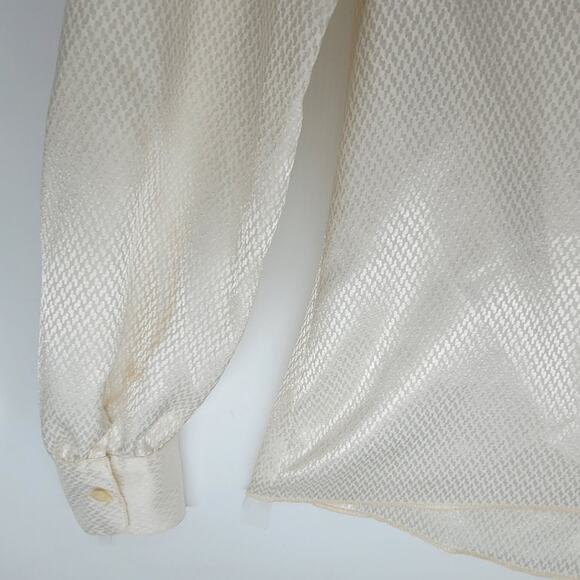 St. John Vintage Cream Jacquard High‎ Bow Neck Long Sleeve Button Up Blouse - Picture 12 of 15